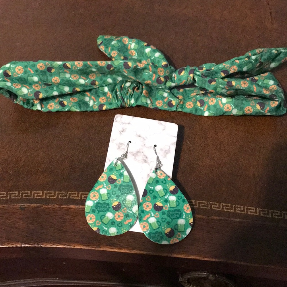 Pot of Gold and green beer headband earring set